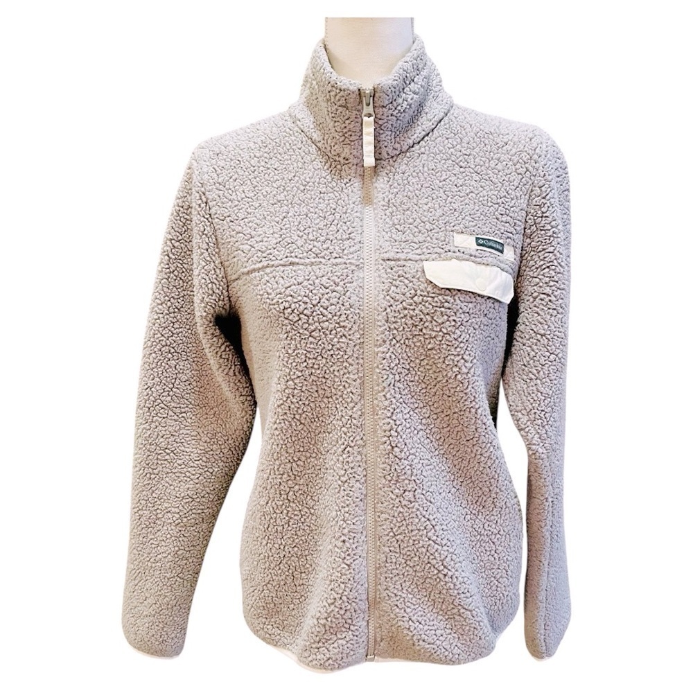 Columbia Gray Sherpa Fleece Jacket Small